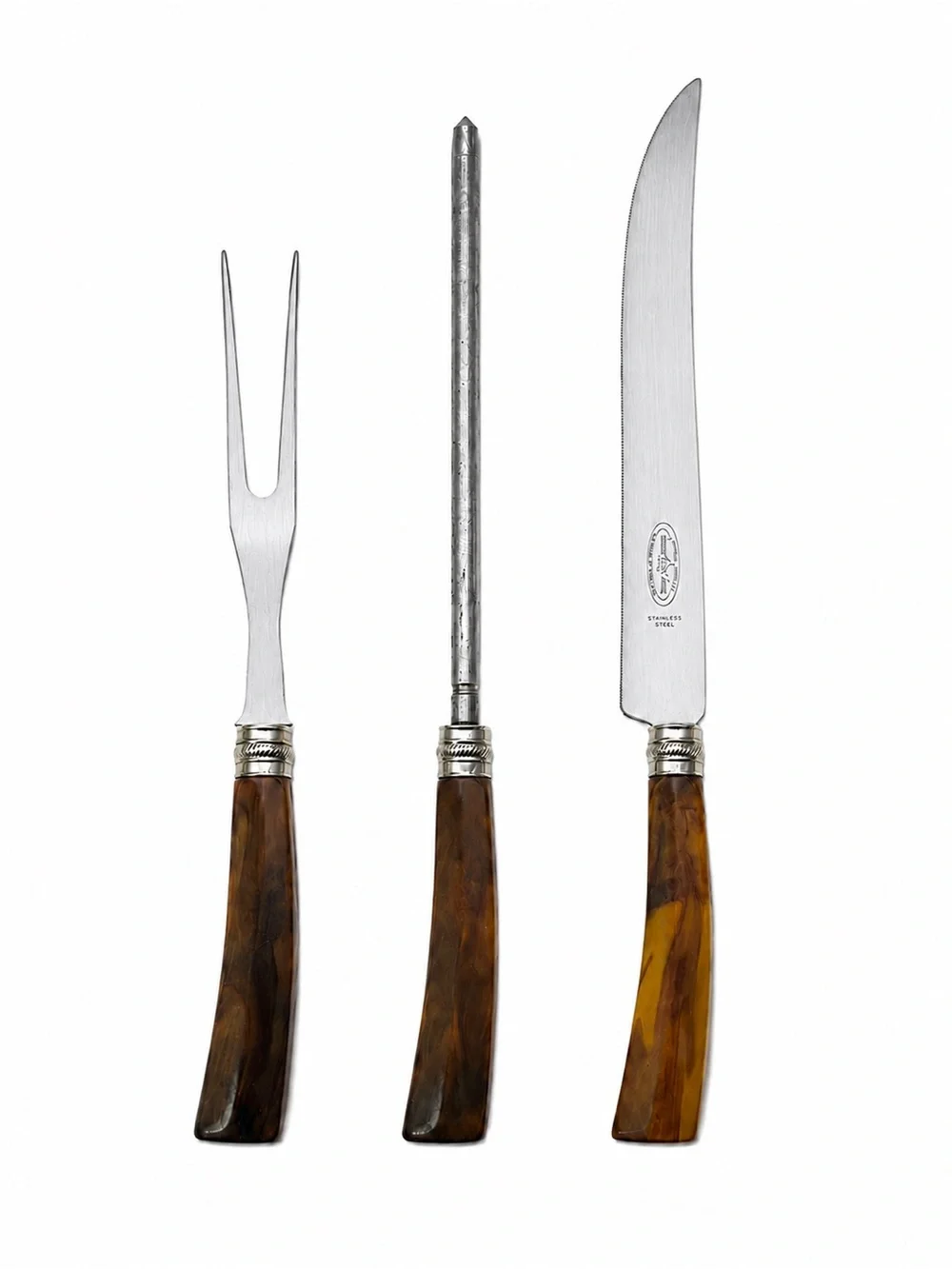 Crown Crest Sheffield England Knife Carving Set w/ Butterscotch Bakelite Handles